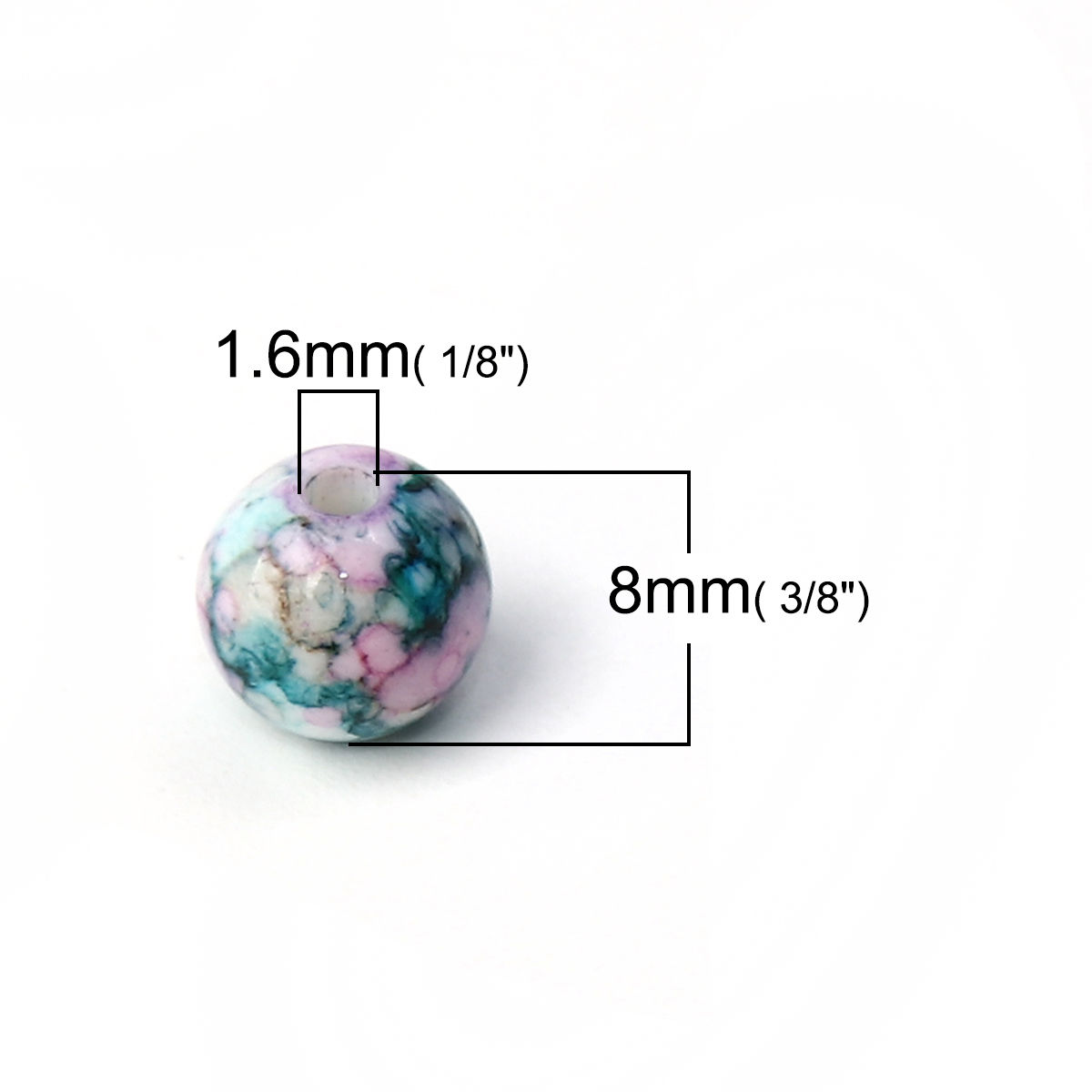 Picture of Acrylic Beads Round At Random Ink Spot Pattern About 8mm Dia, Hole: Approx 1.6mm, 300 PCs