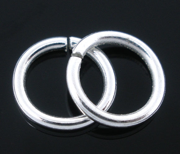 Picture of 1.2mm Iron Based Alloy Open Jump Rings Findings Round Silver Plated 9mm Dia, 300 PCs
