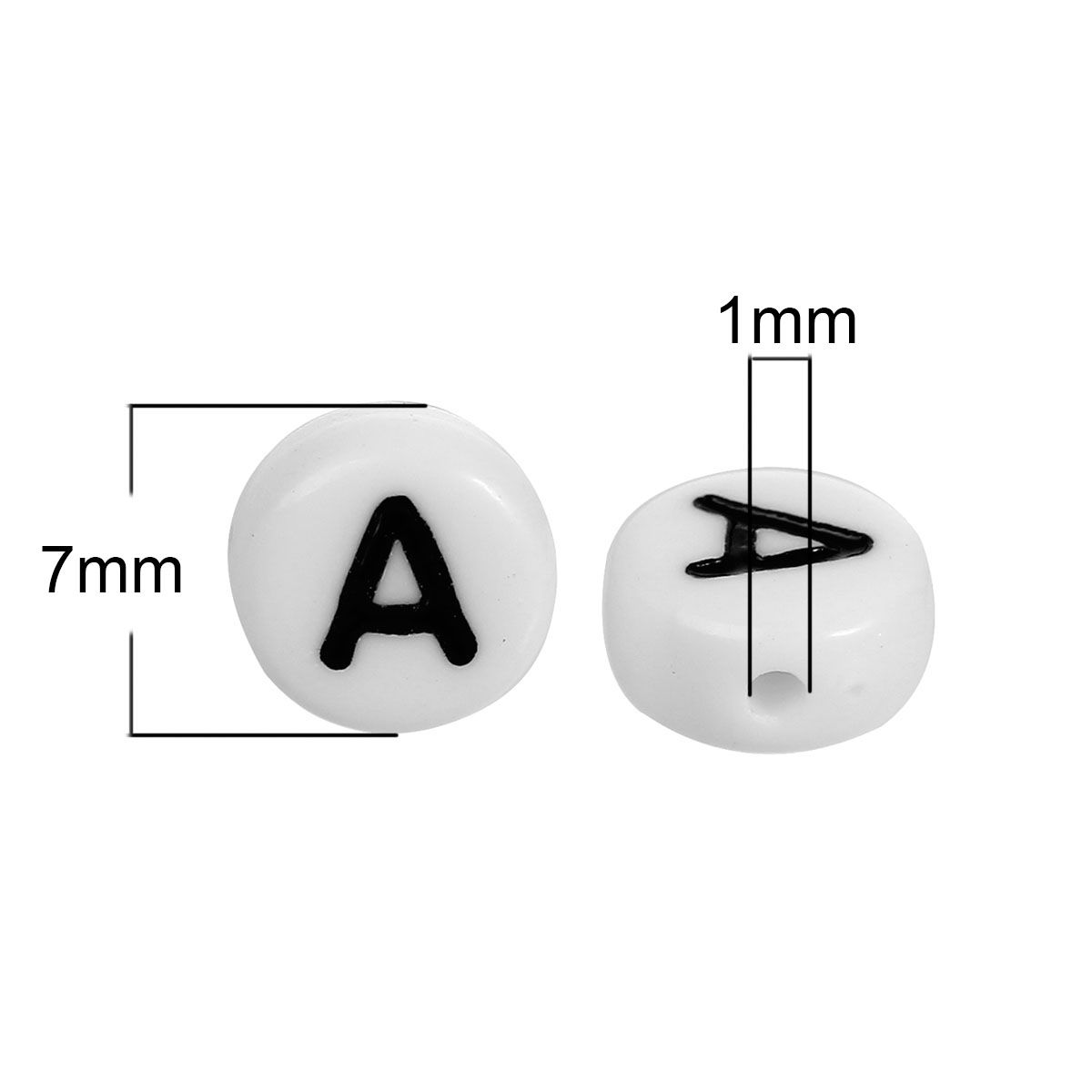 Picture of Acrylic Spacer Beads Round White Alphabet/ Letter "A" About 7mm Dia, Hole: Approx 1mm, 500 PCs