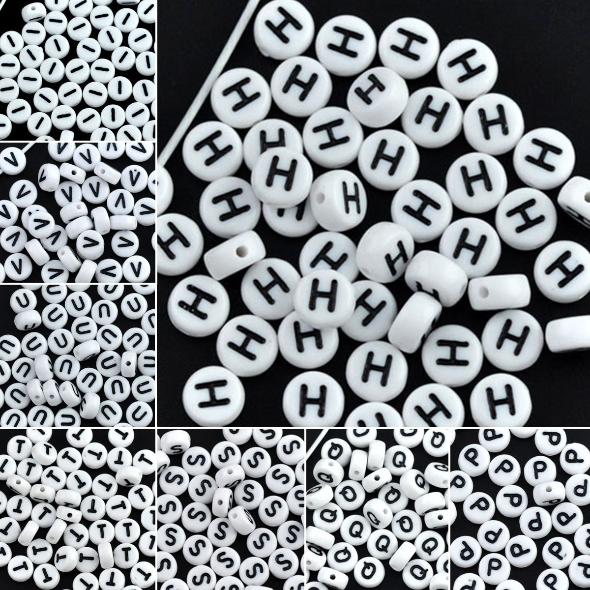 Picture of Acrylic Spacer Beads Round White Alphabet/ Letter "N" About 7mm Dia, Hole: Approx 1mm, 500 PCs