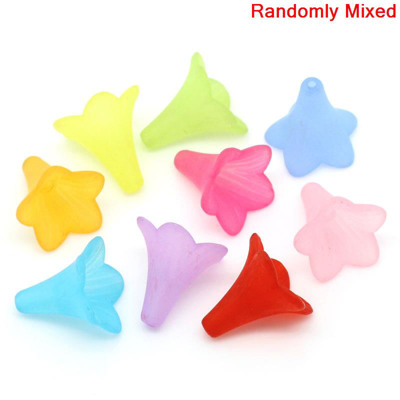 Picture of Frosted Acrylic Beads Lucite Lily Flower At Random About 22mm x 21mm, Hole: Approx 1.8mm, 50 PCs