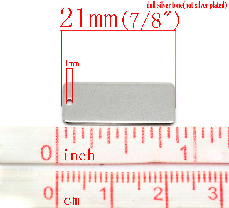 Picture of Stainless Steel Pendants Rectangle Silver Tone Blank Stamping Tags One Side 21mm x 9mm, 20 PCs