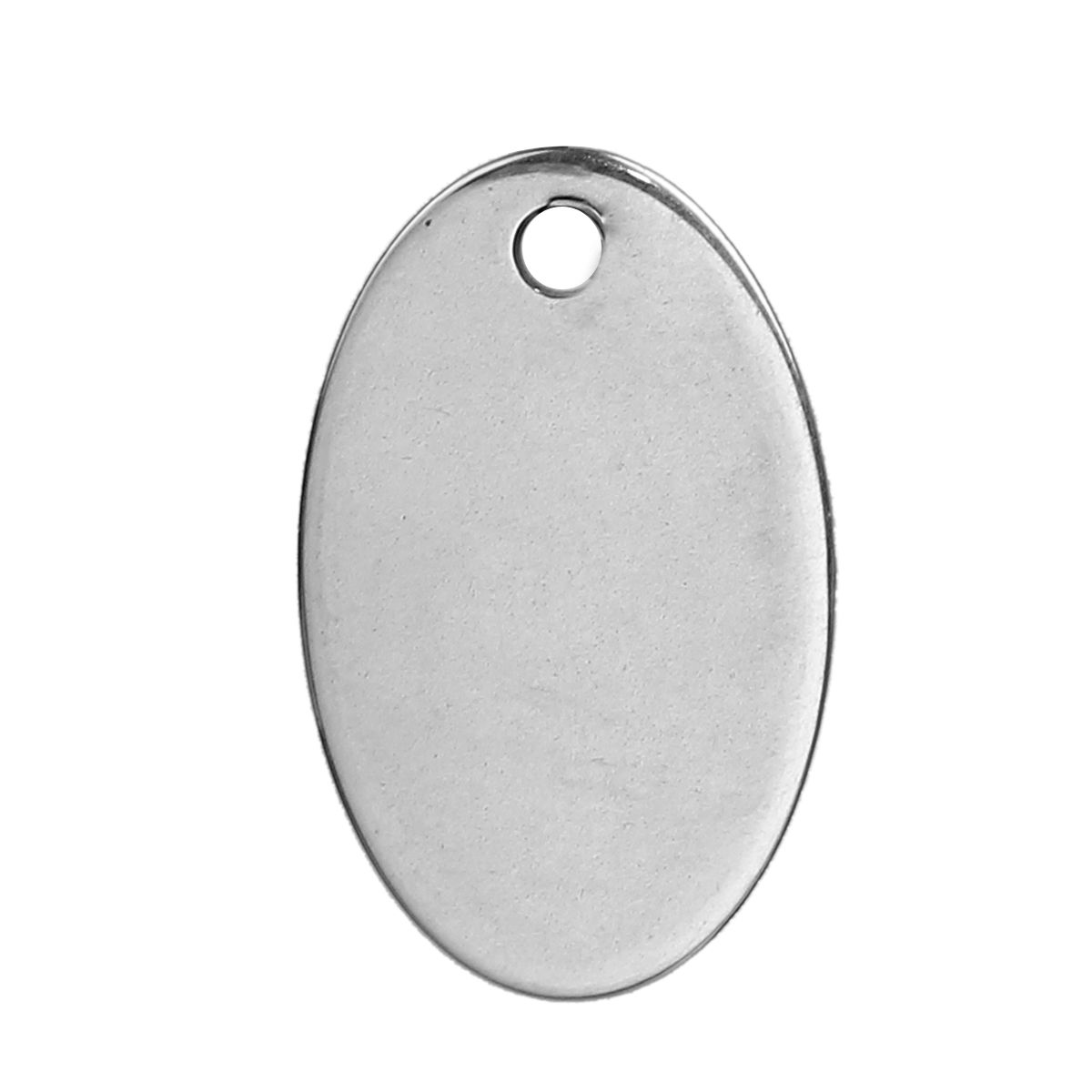 Picture of 304 Stainless Steel Blank Stamping Tags Charms Oval Silver Tone Roller Burnishing 17.5mm x 11.5mm, 20 PCs