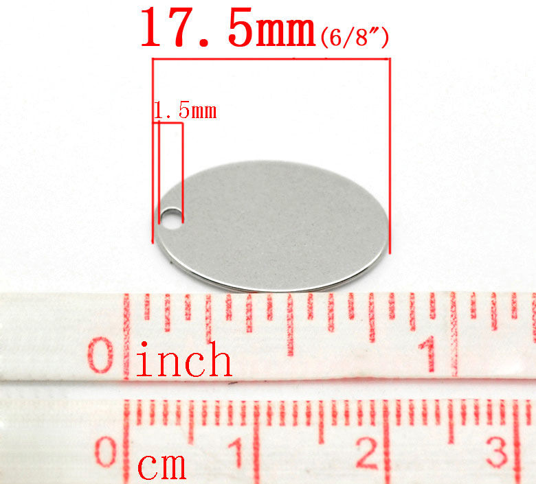 Picture of 304 Stainless Steel Blank Stamping Tags Charms Oval Silver Tone Roller Burnishing 17.5mm x 11.5mm, 20 PCs