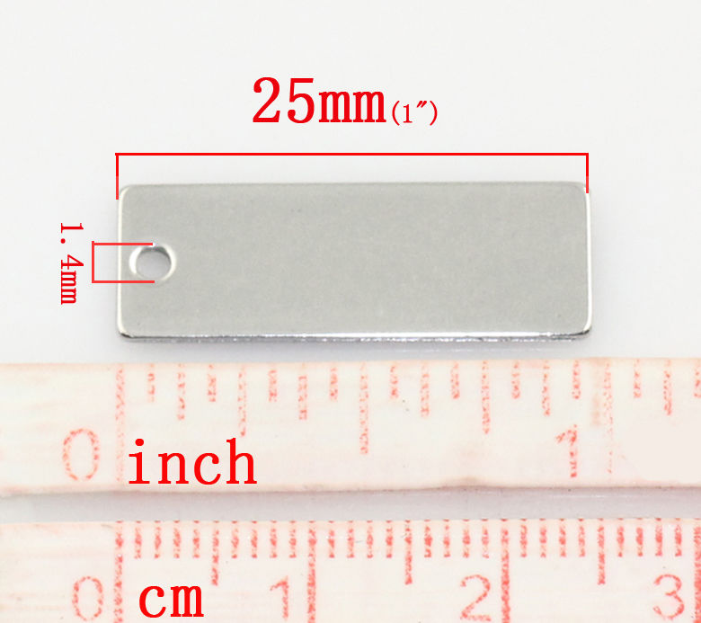 Picture of 304 Stainless Steel Blank Stamping Tags Charms Rectangle Silver Tone Roller Burnishing 25mm x 9mm, 20 PCs