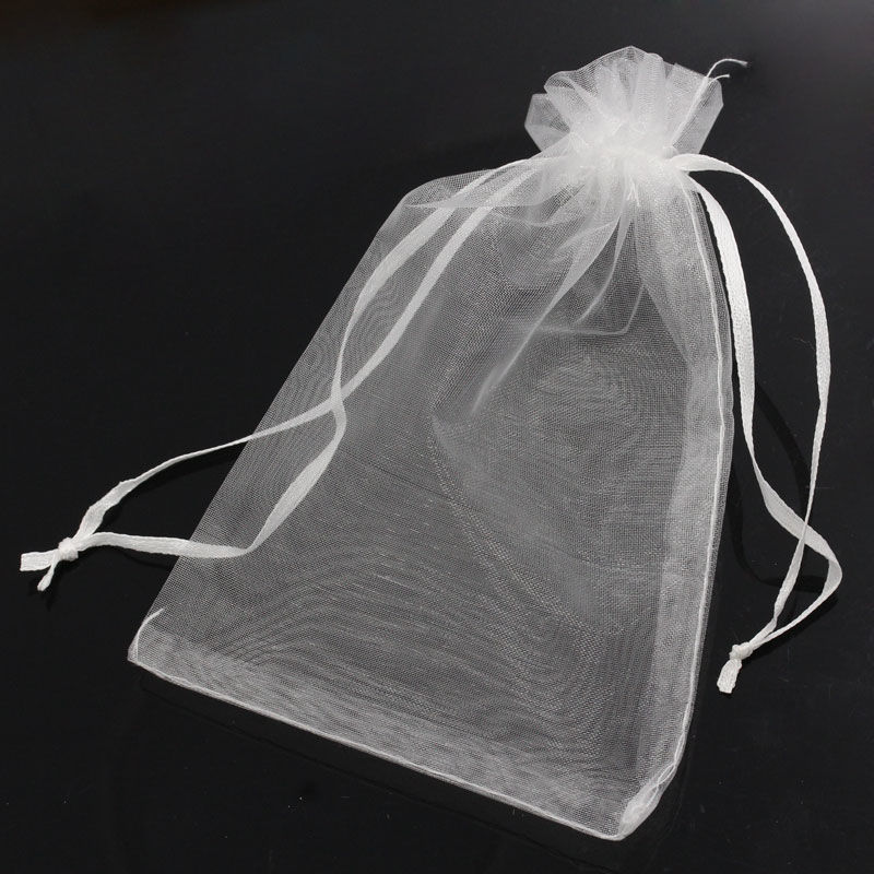 Picture of Wedding Gift Organza Jewelry Bags Drawstring Rectangle White 15cm x10cm(5 7/8" x3 7/8"), 50 PCs