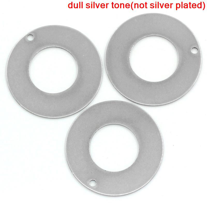 Picture of 304 Stainless Steel Pendants Circle Ring Silver Tone Blank Stamping Tags One Side 30mm Dia., 10 PCs