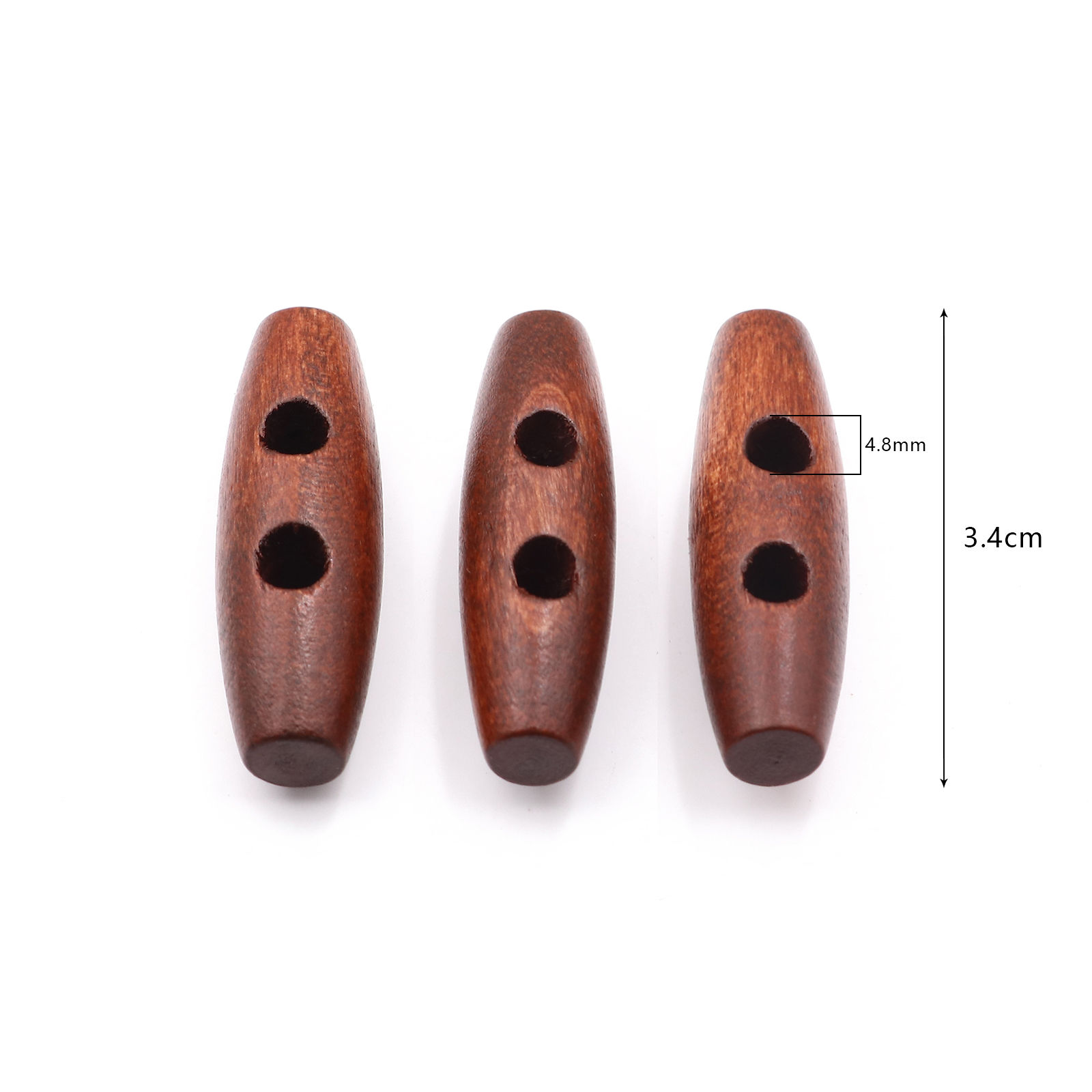 Picture of Wood Sewing Button Scrapbooking Cylinder Dark Red 2 Holes 34mm x 11mm(1 3/8"x 3/8"), 50 PCs