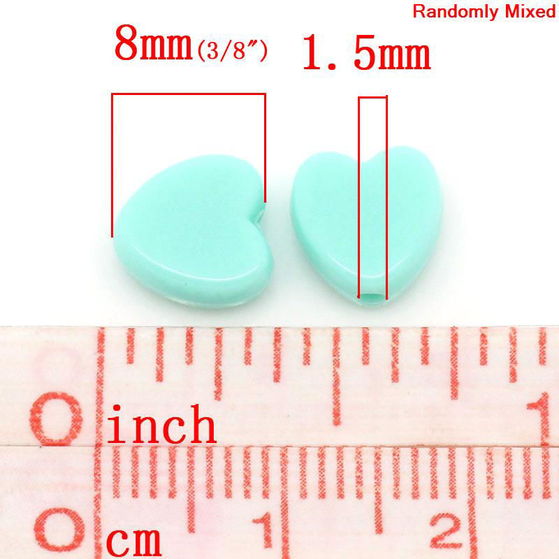Picture of Pastel Acrylic Bubblegum Beads Heart At Random About 8mm x 8mm, Hole: Approx 1.5mm, 300 PCs