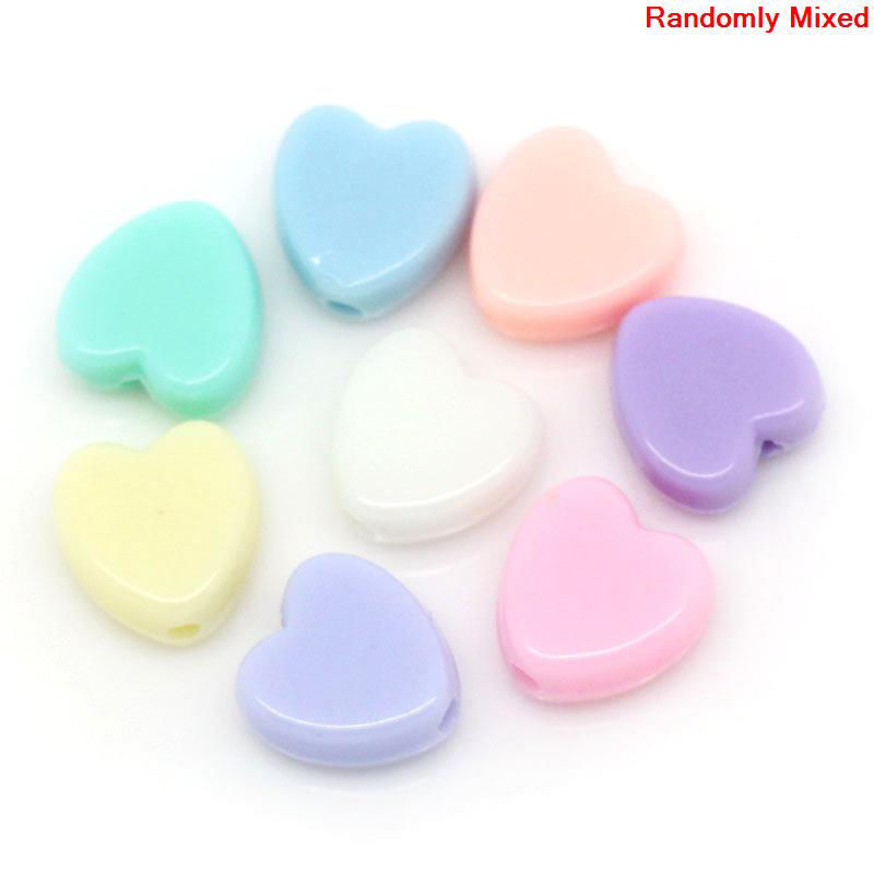 Picture of Pastel Acrylic Bubblegum Beads Heart At Random About 8mm x 8mm, Hole: Approx 1.5mm, 300 PCs