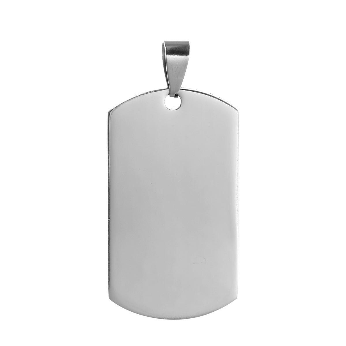 Picture of Stainless Steel Pendants Rectangle Silver Tone Blank Stamping Tags One Side 5cm x 24mm, 10 PCs
