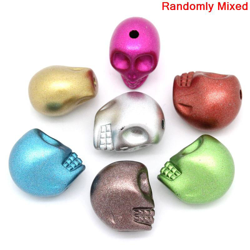 Picture of Acrylic Spacer Beads Halloween Skull At Random About 13mm x 11mm, Hole: Approx 1.8mm, 100 PCs