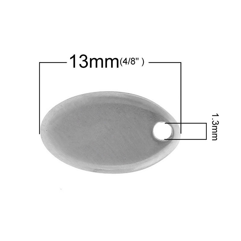 Picture of 304 Stainless Steel Blank Stamping Tags Pendants Oval Silver Tone One-sided Polishing 13mm x 7mm, 20 PCs