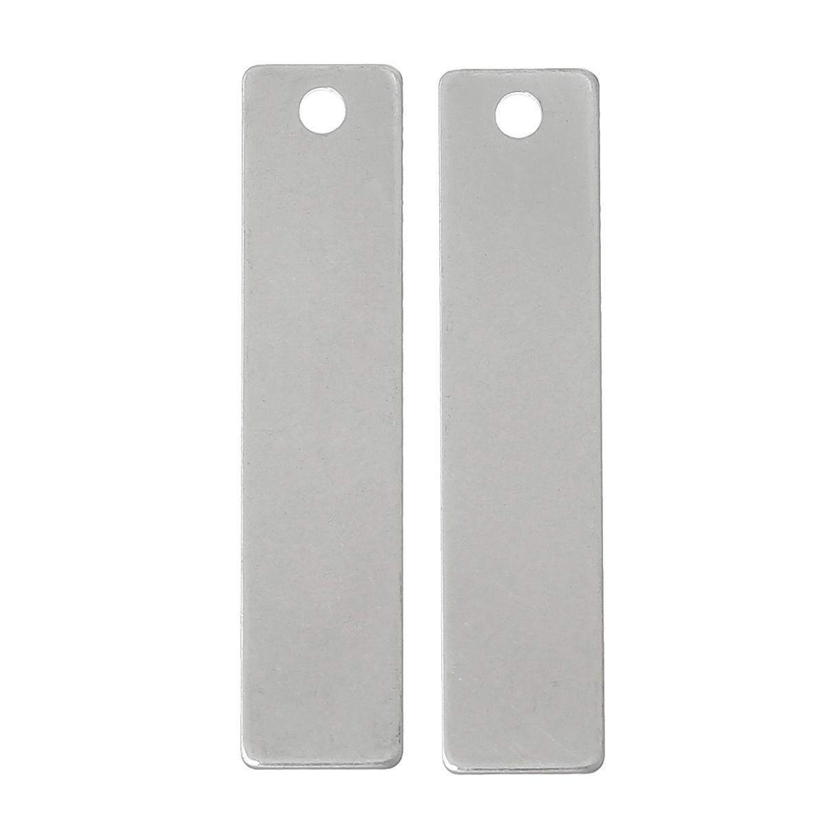 Picture of 304 Stainless Steel Blank Stamping Tags Pendants Rectangle Silver Tone One-sided Polishing 4cm x 9mm, 10 PCs