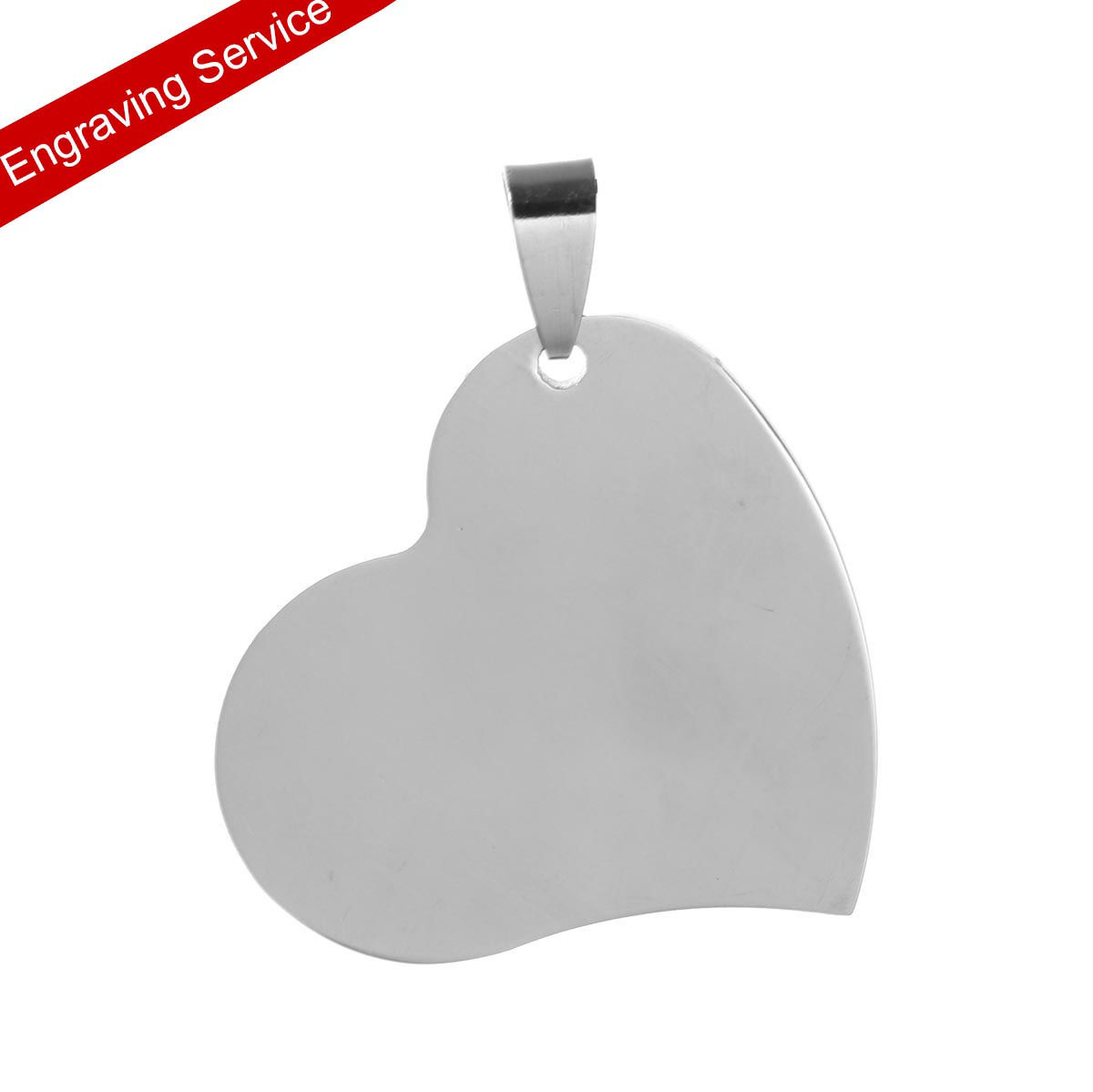 Picture of Stainless Steel Pendants Heart Silver Tone Blank Stamping Tags One Side 4.1cm x 3.3cm, 5 PCs