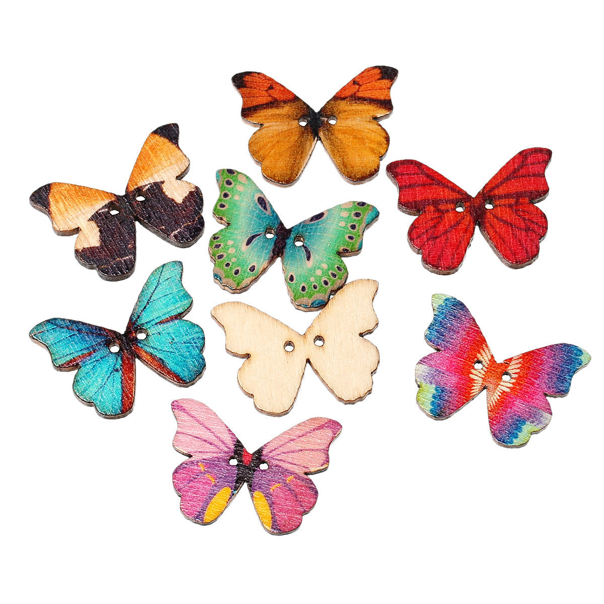Picture of Wood Sewing Buttons Scrapbooking 2 Holes Butterfly At Random 28mm(1 1/8") x 21mm( 7/8"), 50 PCs