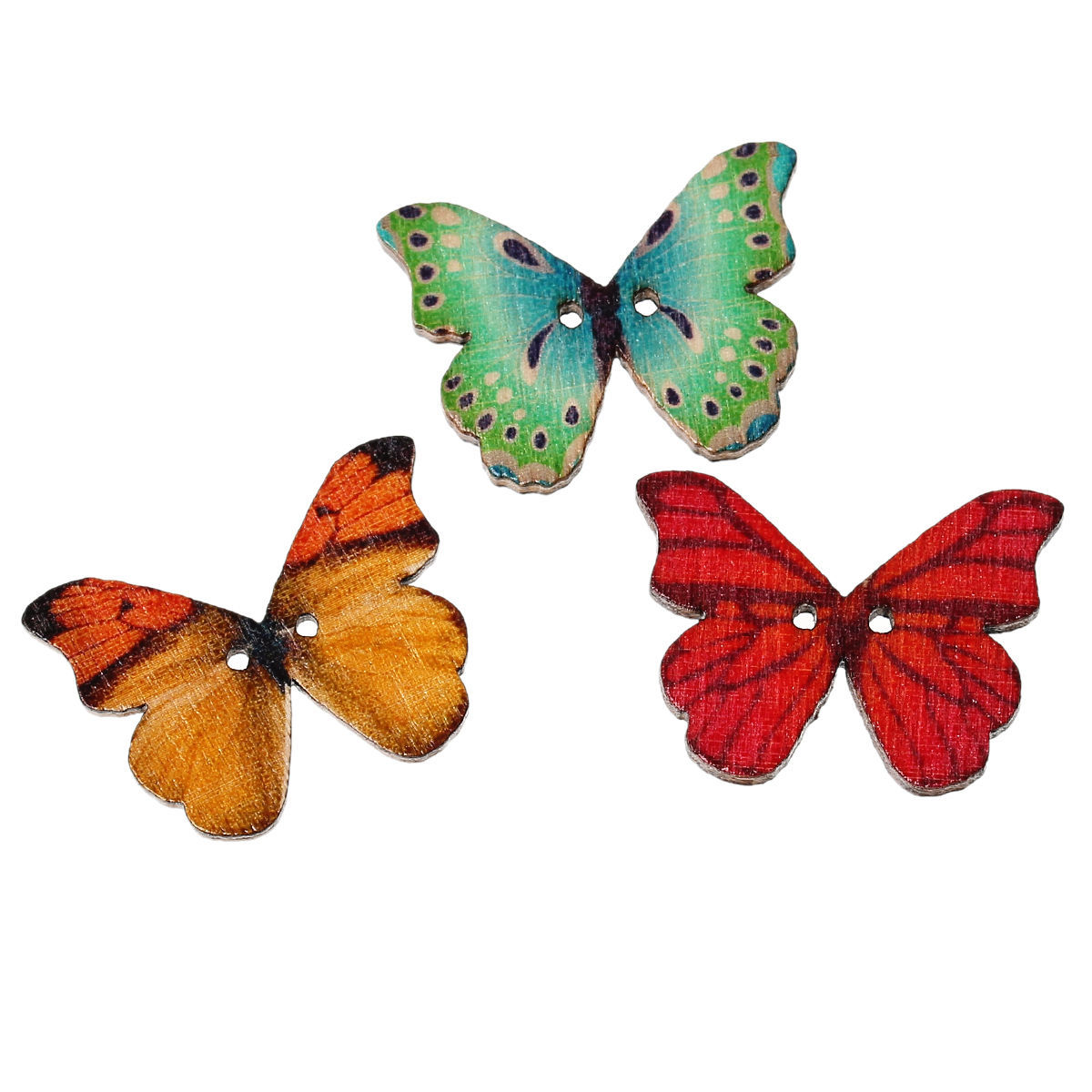 Picture of Wood Sewing Buttons Scrapbooking 2 Holes Butterfly At Random 28mm(1 1/8") x 21mm( 7/8"), 50 PCs