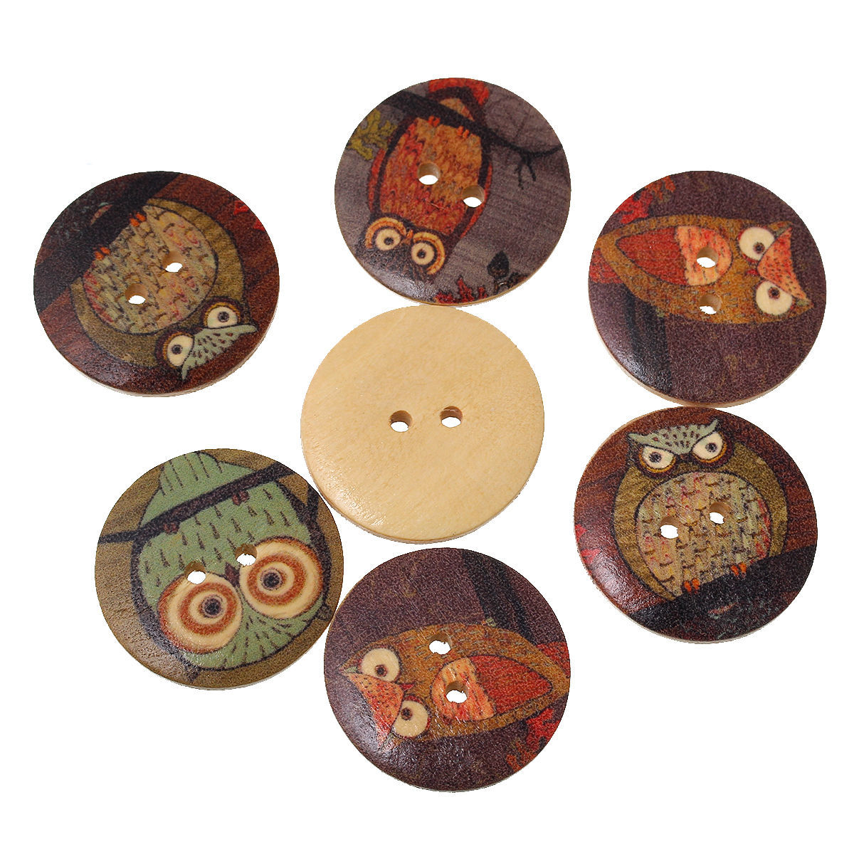 Picture of Wood Sewing Buttons Scrapbooking Round At Random 2 Holes Halloween Owl Pattern 3cm(1 1/8") Dia, 50 PCs