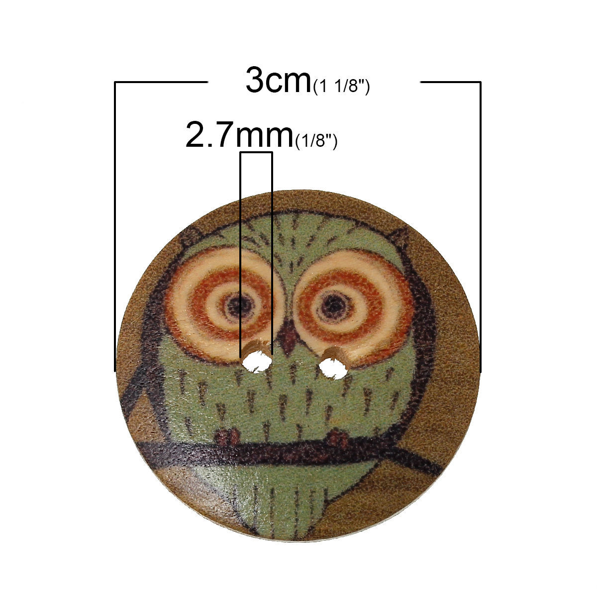 Picture of Wood Sewing Buttons Scrapbooking Round At Random 2 Holes Halloween Owl Pattern 3cm(1 1/8") Dia, 50 PCs