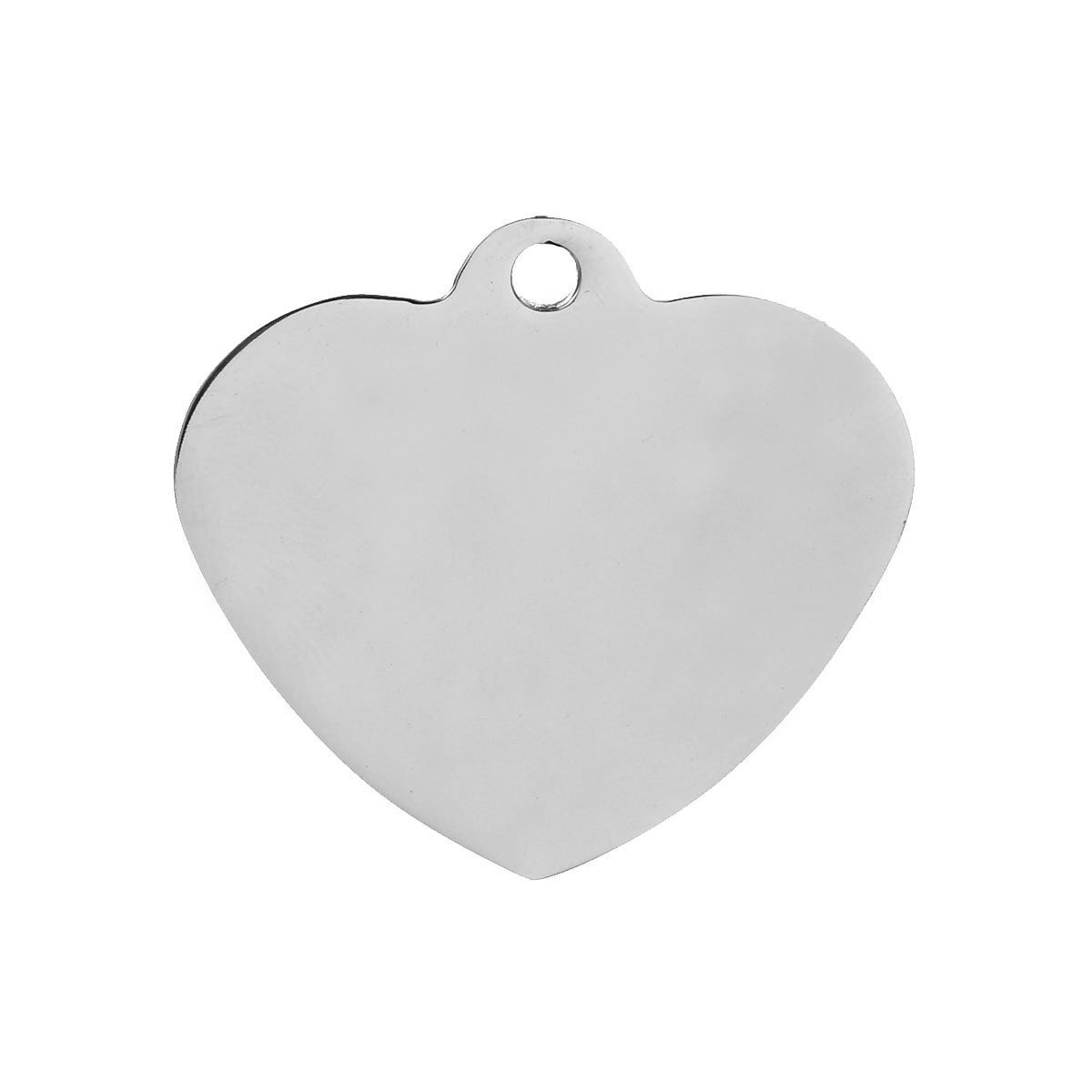 Picture of 304 Stainless Steel Blank Stamping Tags Pendants Heart Silver Tone One-sided Polishing 34mm x 33mm, 5 PCs