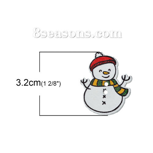 Imagen de Costura Botón Dos Agujeros Madera de Muñeco de nieve ,Al Azar 32mm x 26mm, 50 Unidades