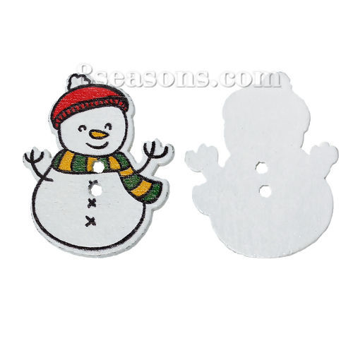 Imagen de Costura Botón Dos Agujeros Madera de Muñeco de nieve ,Al Azar 32mm x 26mm, 50 Unidades