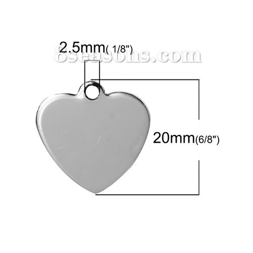 Picture of 419 Stainless Steel Blank Stamping Tags Pendants Heart Silver Tone One-sided Polishing 20mm x 20mm, 5 PCs