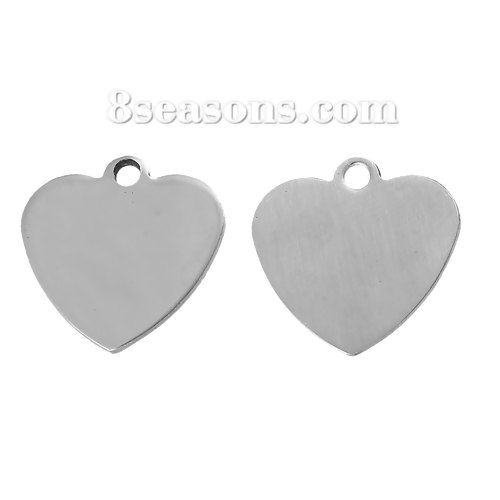 Picture of 419 Stainless Steel Blank Stamping Tags Pendants Heart Silver Tone One-sided Polishing 20mm x 20mm, 5 PCs