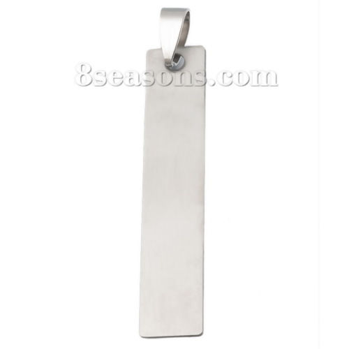 Picture of 304 Stainless Steel Blank Stamping Tags Pendants Rectangle Silver Tone One-sided Polishing 50mm x 10mm, 10 PCs