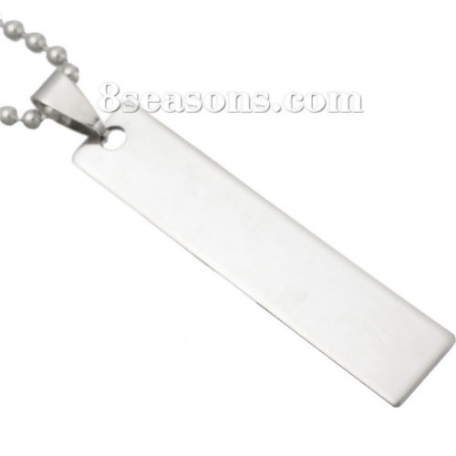 Picture of 304 Stainless Steel Blank Stamping Tags Pendants Rectangle Silver Tone One-sided Polishing 50mm x 10mm, 10 PCs