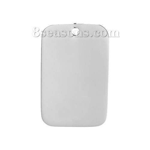 Picture of 304 Stainless Steel Pendants Rectangle Silver Tone Blank Stamping Tags One Side 40mm x 25mm, 1 Piece