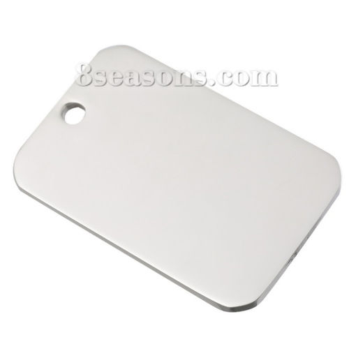 Picture of 304 Stainless Steel Blank Stamping Tags Pendants Rectangle Silver Tone One-sided Polishing 40mm x 25mm, 1 Piece