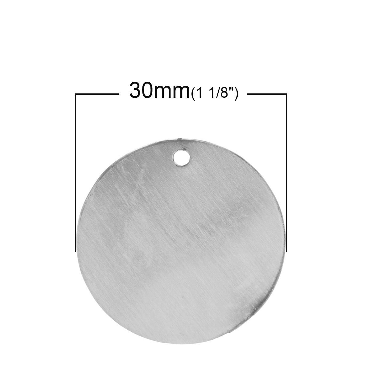 Picture of 304 Stainless Steel Blank Stamping Tags Pendants Round Silver Tone One-sided Polishing 3cm Dia., 50 PCs
