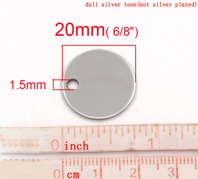 Picture of 304 Stainless Steel Blank Stamping Tags Pendants Round Silver Tone One-sided Polishing 20mm Dia., 100 PCs