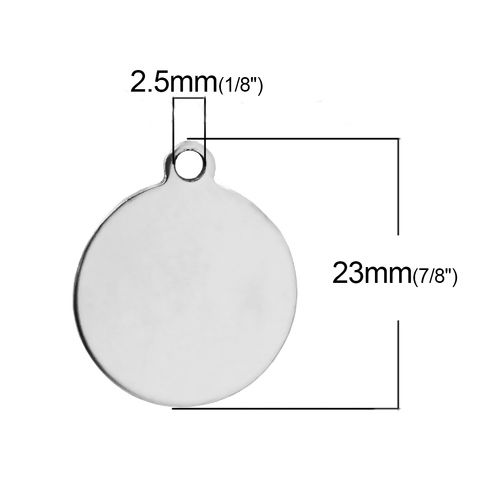 Picture of Stainless Steel Pendants Round Silver Tone Blank Stamping Tags One Side 23mm x 20mm, 50 PCs