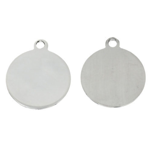 Picture of Stainless Steel Blank Stamping Tags Pendants Round Silver Tone One-sided Polishing 23mm x 20mm, 50 PCs