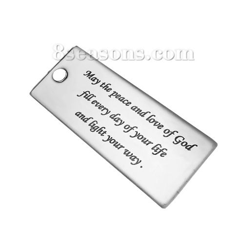 Picture of 304 Stainless Steel Blank Stamping Tags Pendants Rectangle Silver Tone One-sided Polishing 40mm x 25mm, 100 PCs