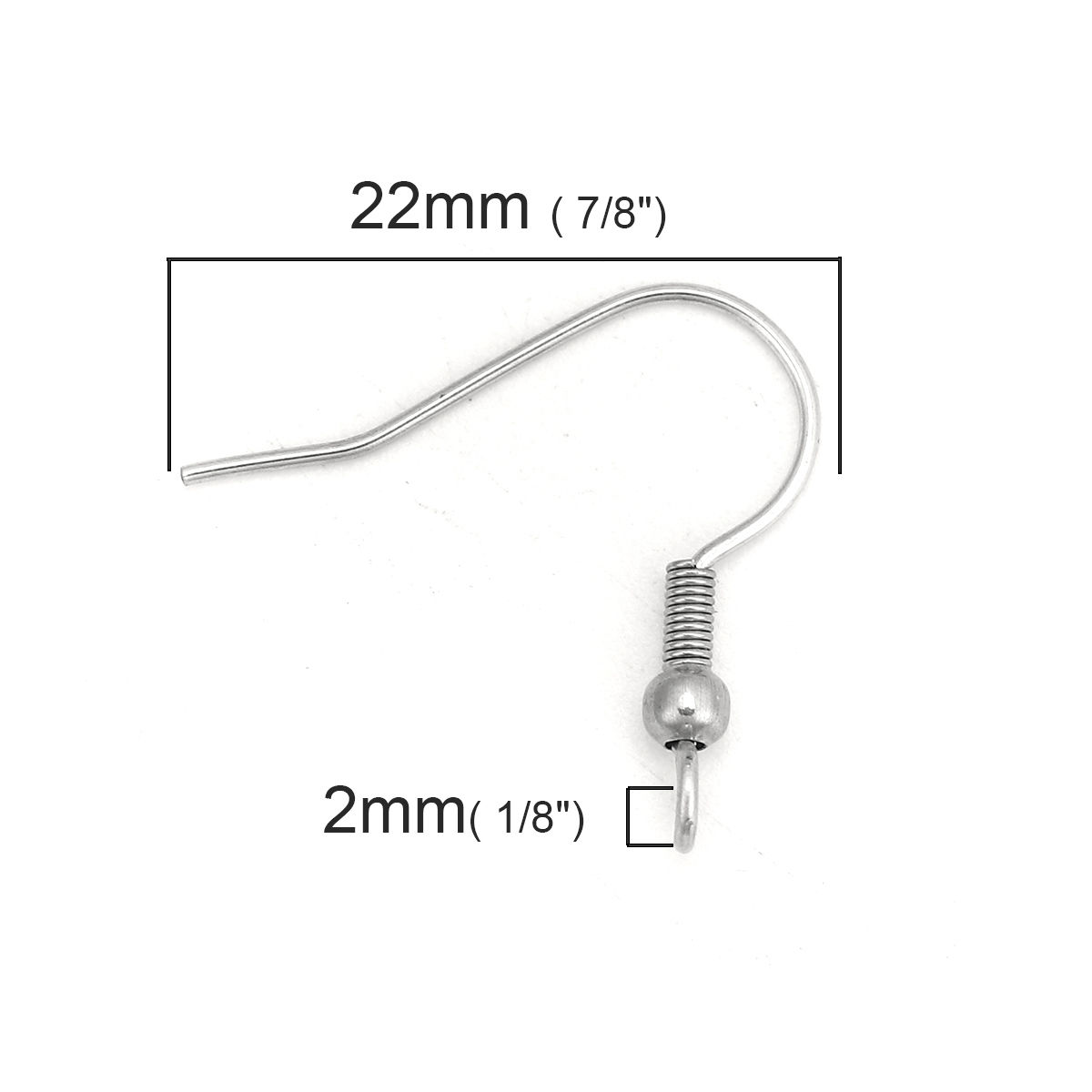 Bild von 304 Edelstahl Ohrring Ohr Haken Silberfarbe M/Öse 22mm x 20mm, Drahtstärke: (21 gauge), 10 Stück
