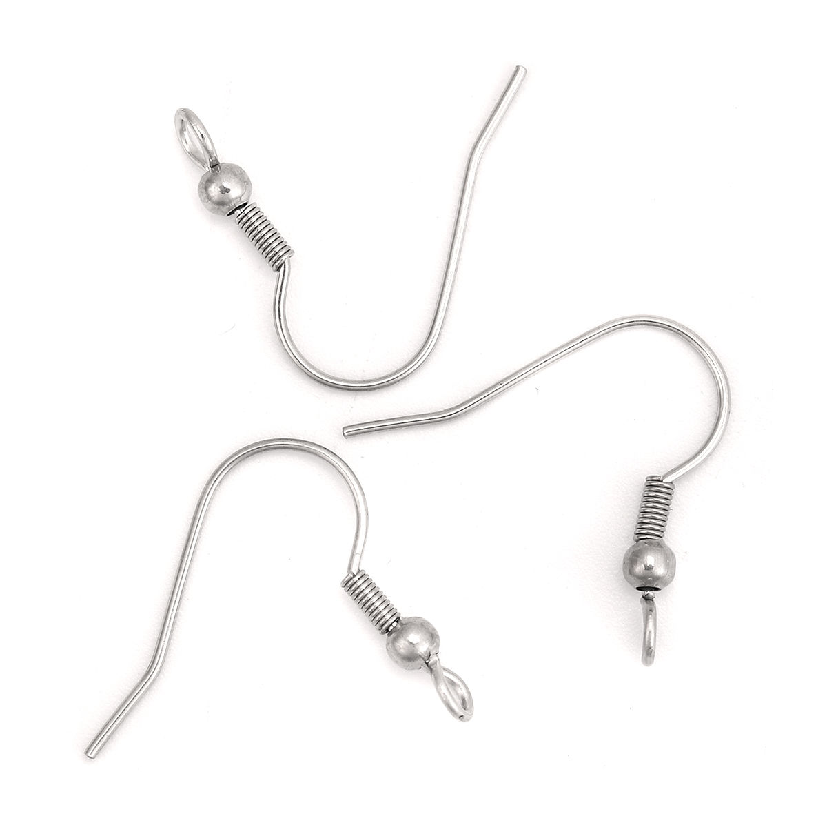 Picture of 304 Stainless Steel Ear Wire Hooks Earring Findings Silver Tone W/ Loop 22mm x 20mm, Post/ Wire Size: (21 gauge), 10 PCs