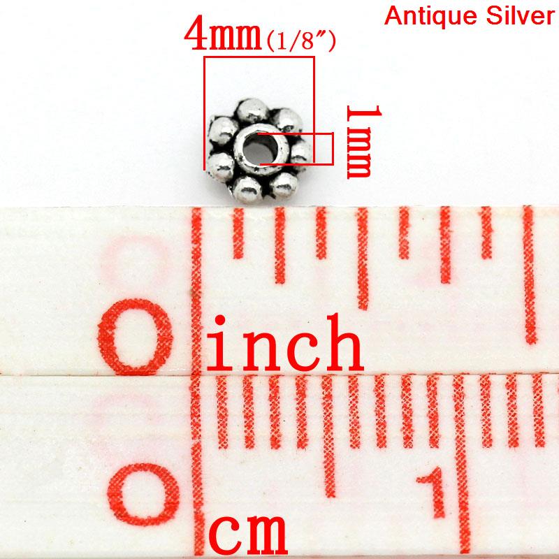 Picture of Zinc Based Alloy Spacer Beads Snowflake Flower Antique Silver About 4mm x 4mm, Hole:Approx 1mm, 500 PCs
