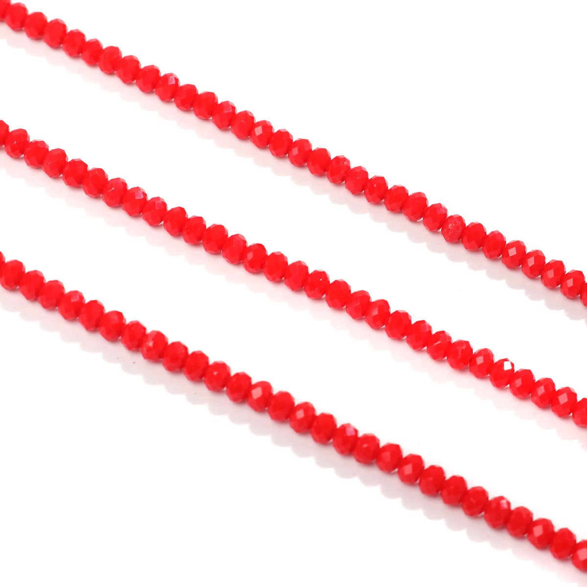 Immagine di Cristallo ( Sintetico ) Perline Tondo Piatto Rosso Trasparente Sezione Come 4mm Dia., Foro: Circa 0.7mm, 47cm - 45cm Lunghezza, 10 Fili (Circa 140 - 148 Pz/Treccia)