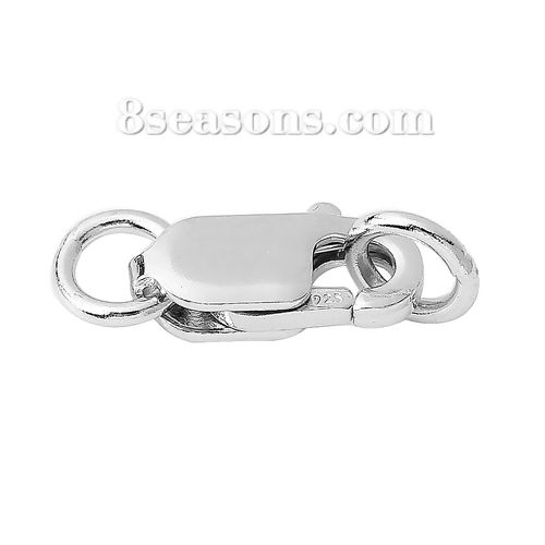 Picture of Sterling Silver Lobster Clasps Silver W/ 2 Closed Soldered Jump Rings 13mm( 4/8") x 4mm( 1/8"), 1 Piece