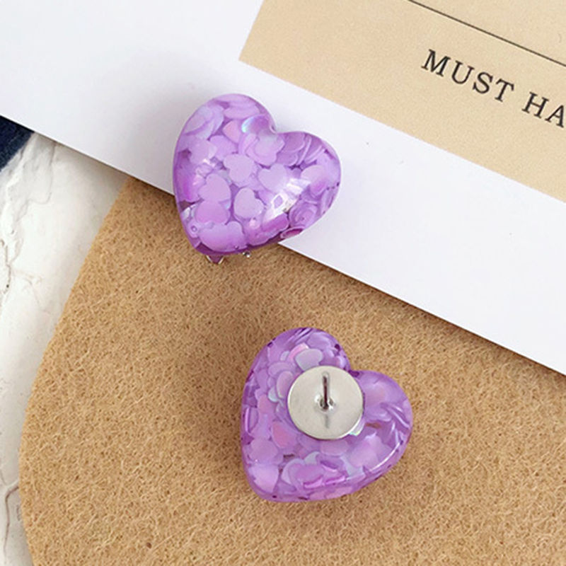 Picture of Resin Ear Clips Earrings White Heart Sequins 18mm x 18mm, 1 Pair