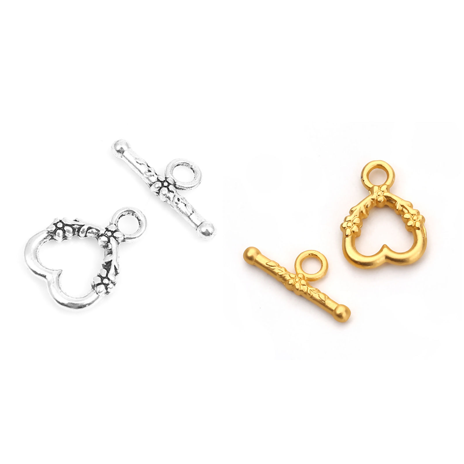 Picture of Zinc Based Alloy Toggle Clasps Heart Antique Silver 18mm x 14mm 20mm x 8mm, 40 Sets