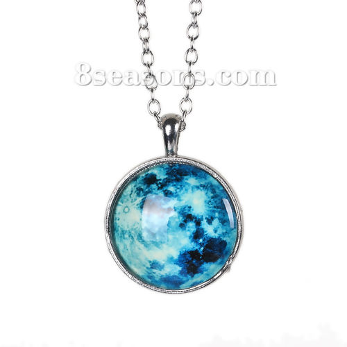 Picture of Glass Galaxy Necklace Silver Plated Multicolor Round Galaxy Universe 52cm(20 4/8") long, 1 Piece
