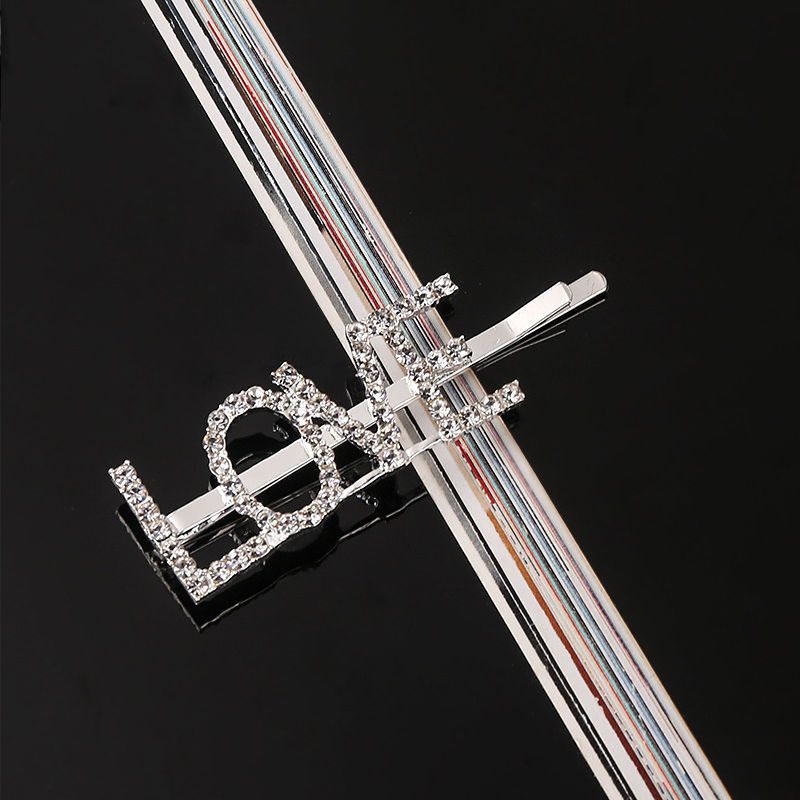 Bild von Haarklammer Silberfarbe Message " LOVE " Transparent Strass 7cm, 1 Stück