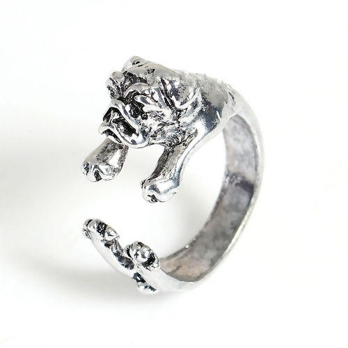 Bild von 3D Offen Ring Antiksilber Hund 16.5mm（US Größe:6) 1 Stück