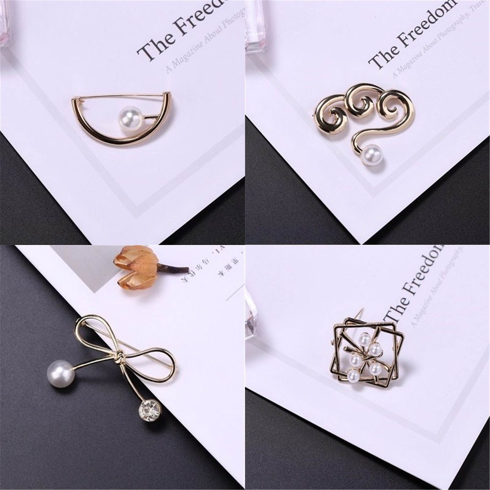 Immagine di Spilla Mezzo Tondo Oro Placcato Bianco Imitata Perla 1 Pz