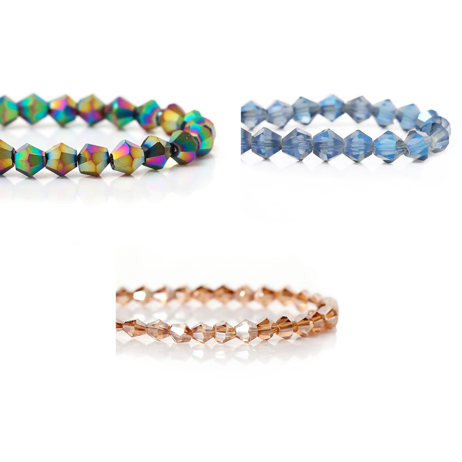 Immagine di Vetro Sciolto Perline Doppio Cono Champagne Trasparente Sfaccettato Circa 4mm x 4mm, Foro: Circa 1mm, 46.8cm lunghezza: 2 Fili （Circa 119 Pezzi/Treccia)