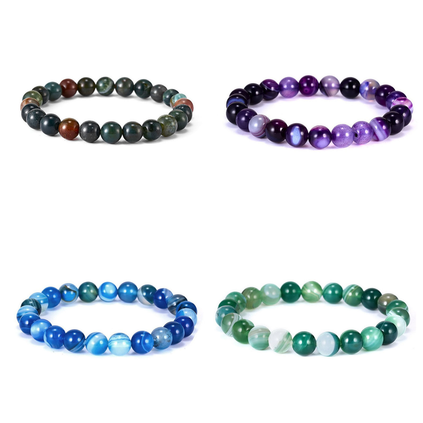 Image de Bracelets Raffinés Bracelets Délicats Bracelet de Perles en Agate ( Naturel ) Violet Rond Rayées Elastique 20cm Long, 1 Pièce
